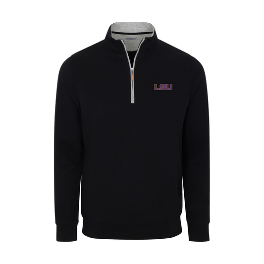 LSU Heather Cloud Cotton Quarter Zip Pullover Black with Light Grey Trim