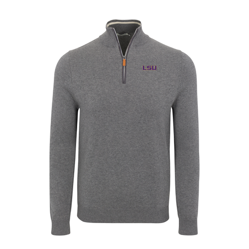 LSU Grey with Grey Trim Luxury Touch Cotton and Cashmere Quarter Zip Sweater