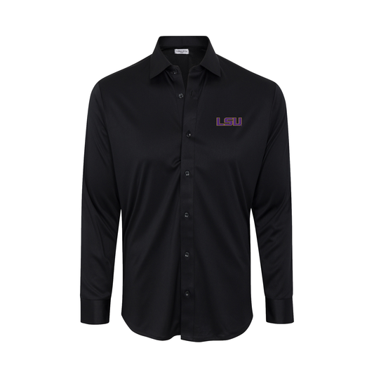 LSU Quattro Flex Dress Shirt with Semi-Spread Collar Black