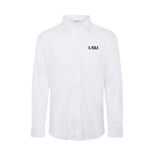LSU Quattro Flex Dress Shirt with Semi-Spread Collar White